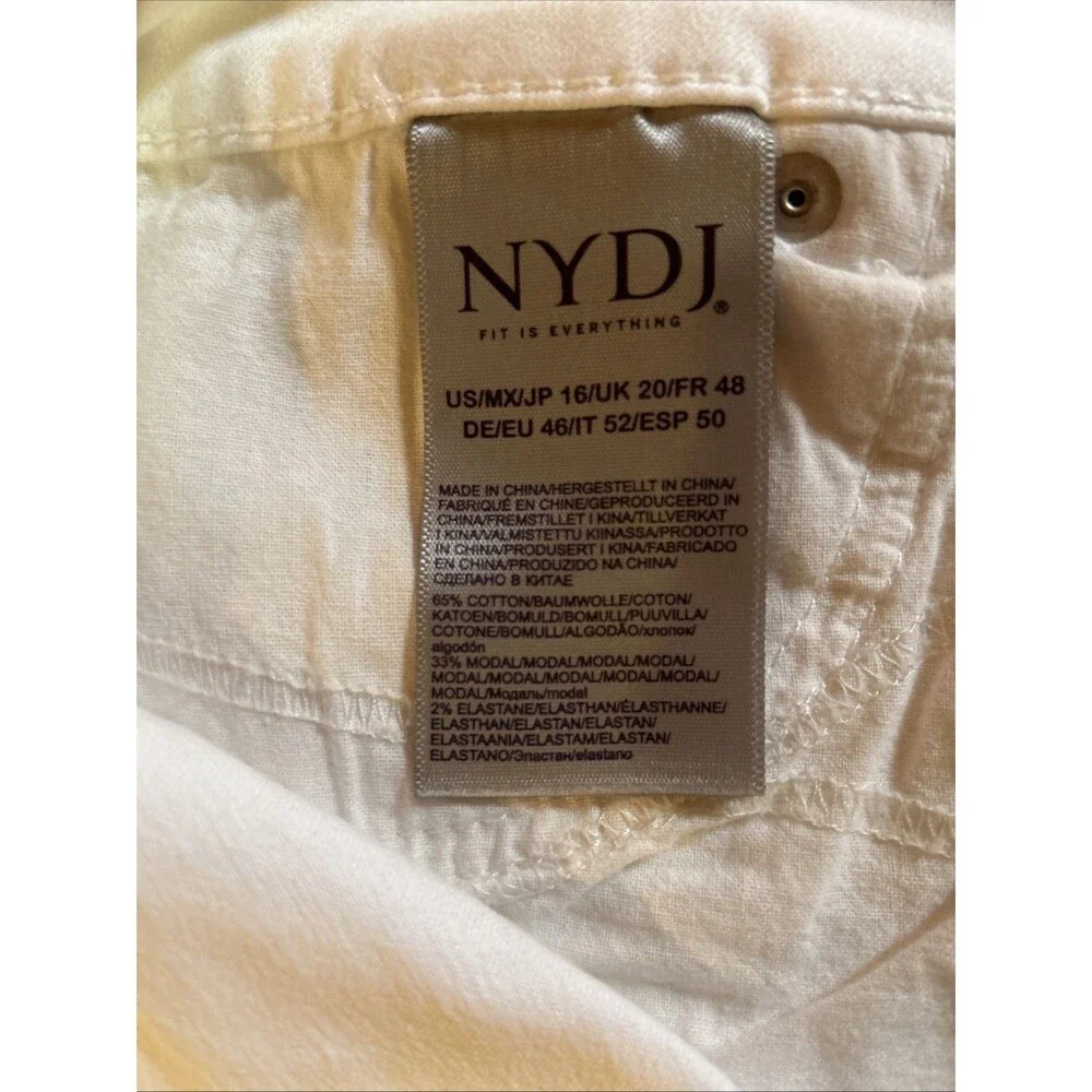 NYDJ Size 16 White Denim Jeans Marilyn Crop Lift Tuck Hi Rise Cuffed Stretch